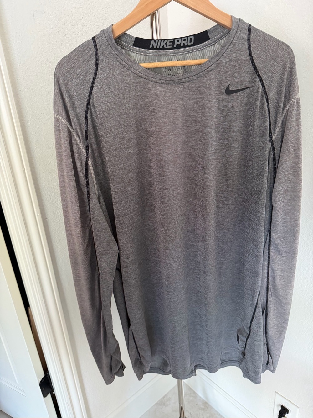 Nike Pro Long-Sleeve Dri-FIT Tee - Heather Gray with Black Trim